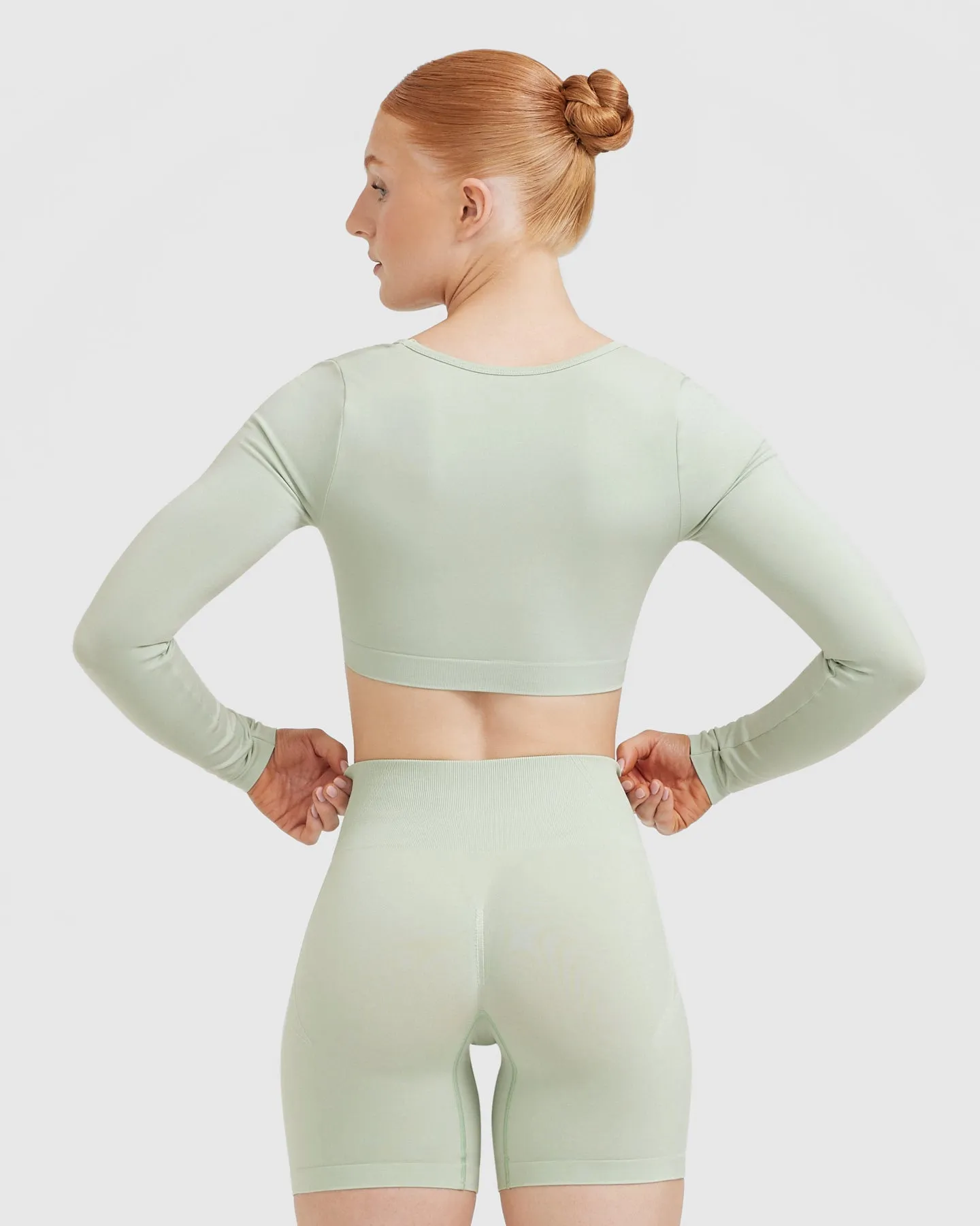 Effortless Square Neck Crop Long Sleeve Top | Tea Green