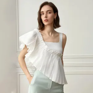 Elegant Spliced Ruffles Vests For Women Square Collar Sleeveless Irregular Casual Tank Tops Female Fashion Clothing