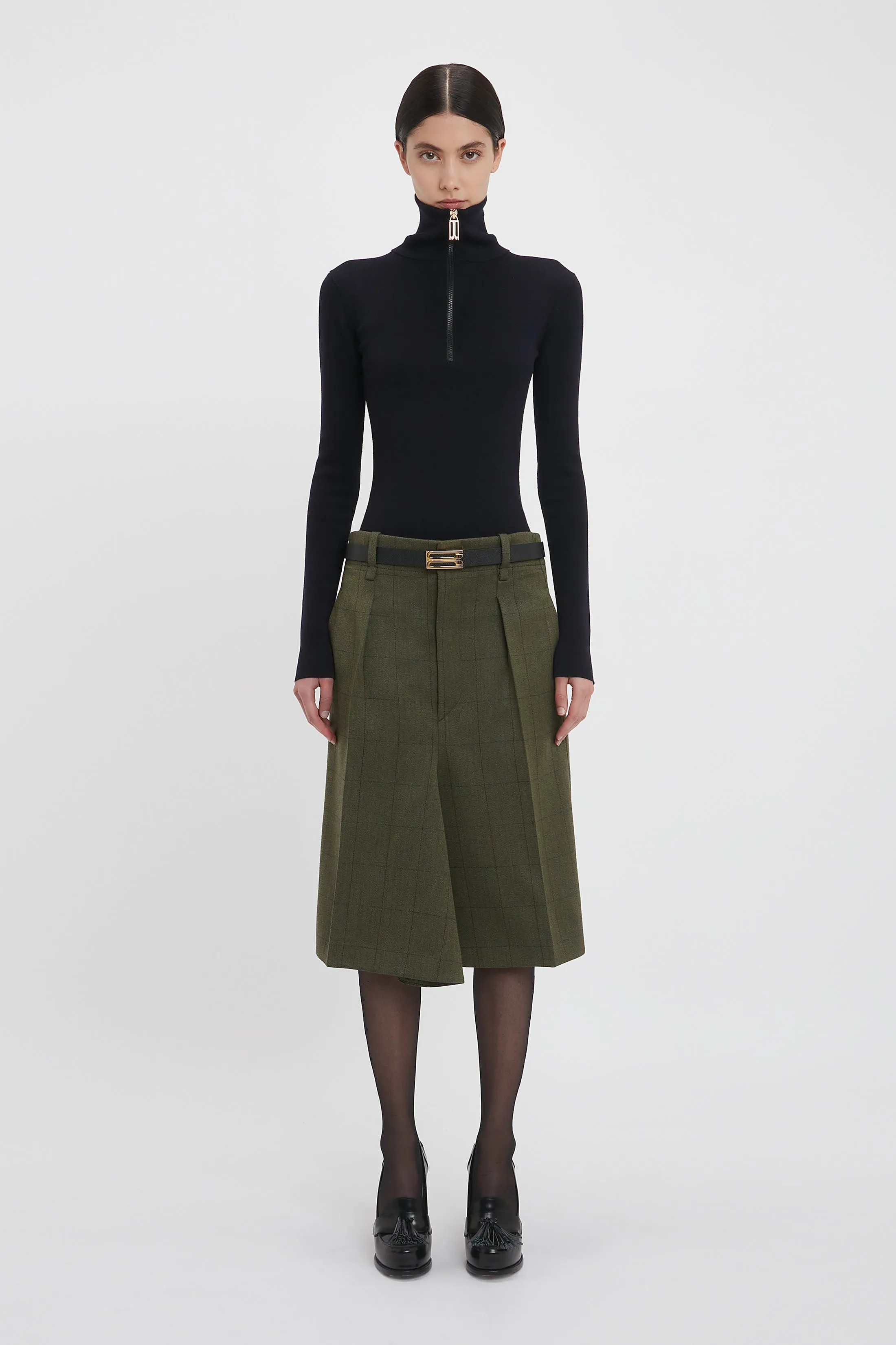 Exclusive Asymmetric Tailored Skirt In Dark Fern Check