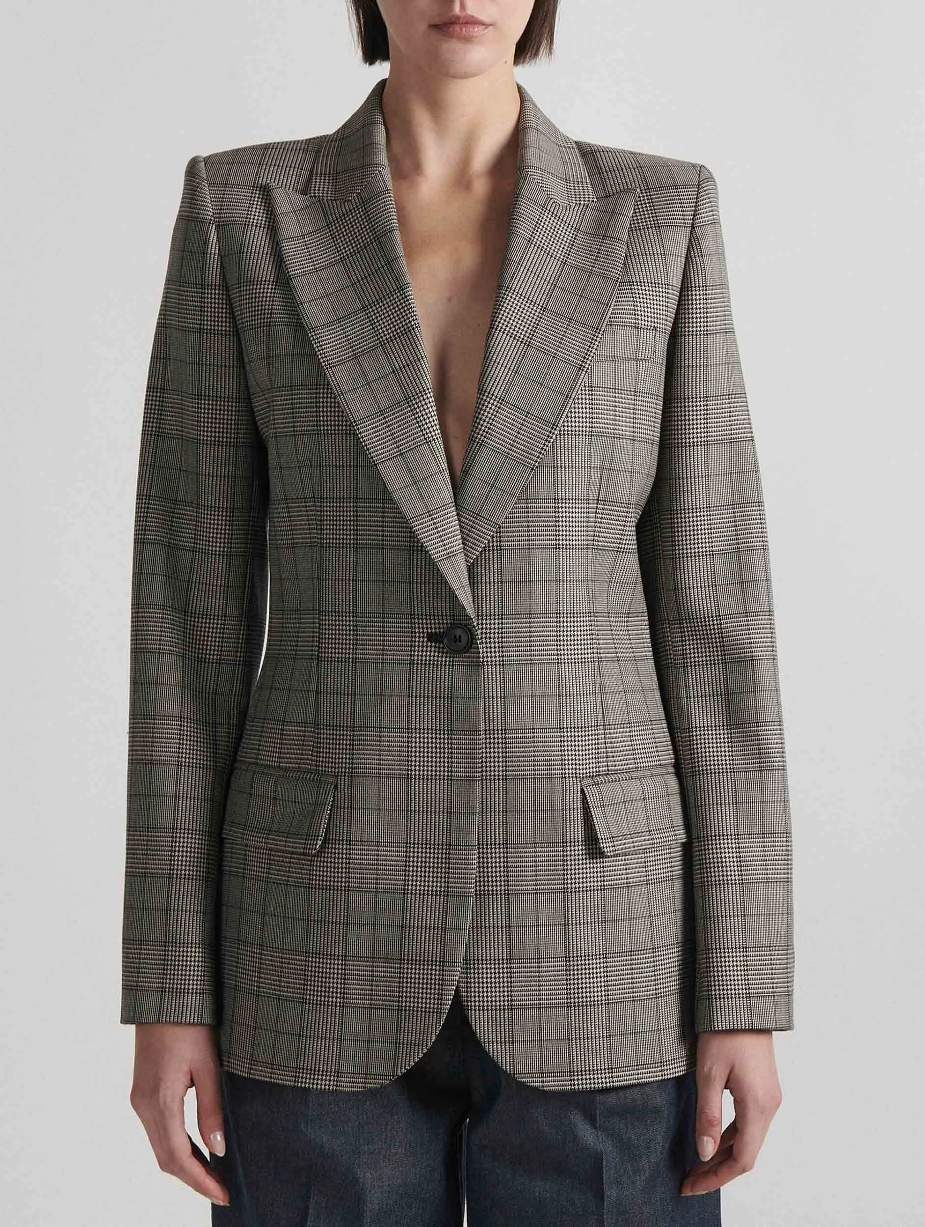 Fitted prince of wales suit jacket