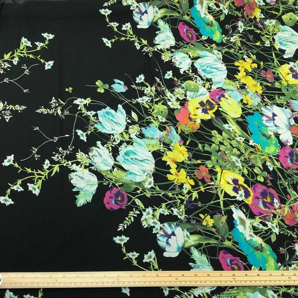 Flower Jungle on Black Double Border Chiffon Fabric