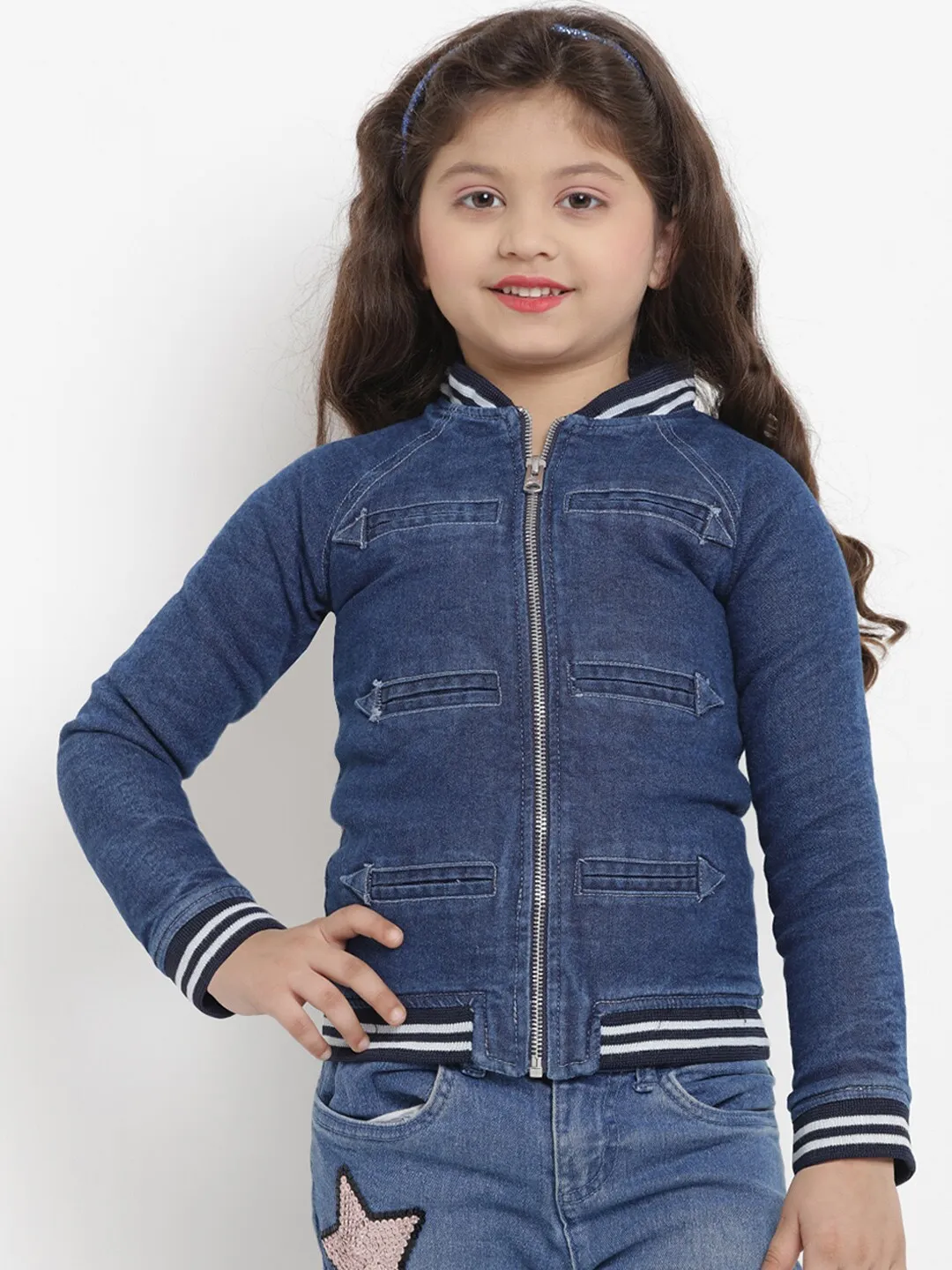 Girl's Blue Striped Lightweight Jacket Top  - NOZ2TOZ KIDS