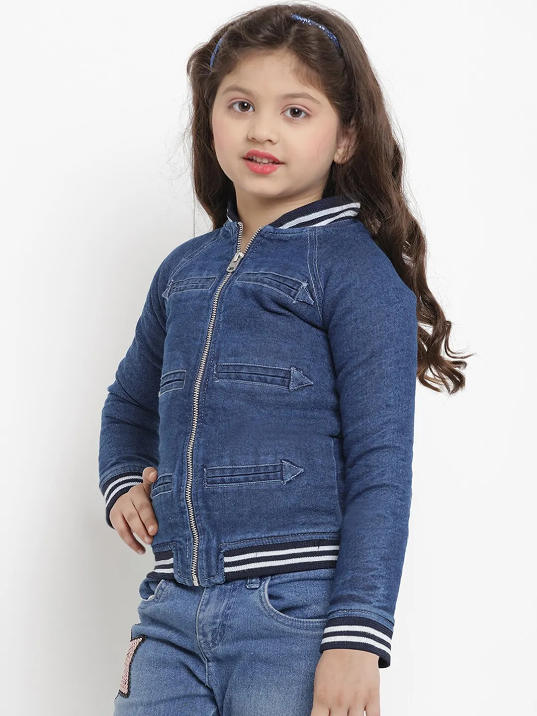 Girl's Blue Striped Lightweight Jacket Top  - NOZ2TOZ KIDS