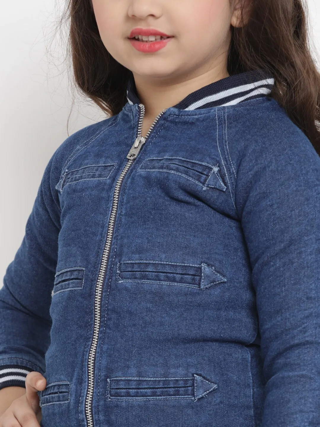 Girl's Blue Striped Lightweight Jacket Top  - NOZ2TOZ KIDS