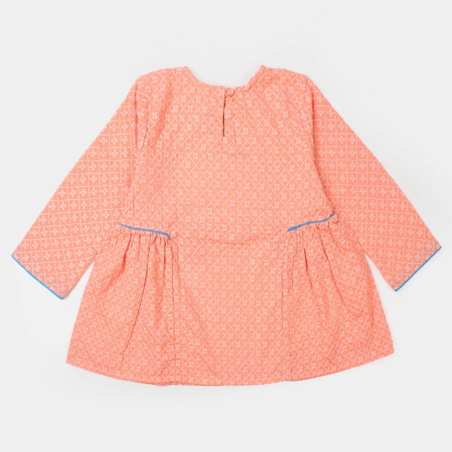 Girls Cotton Chicken Embroidered Top - Peach