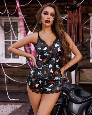 Halloween Print Satin Pajamas Set