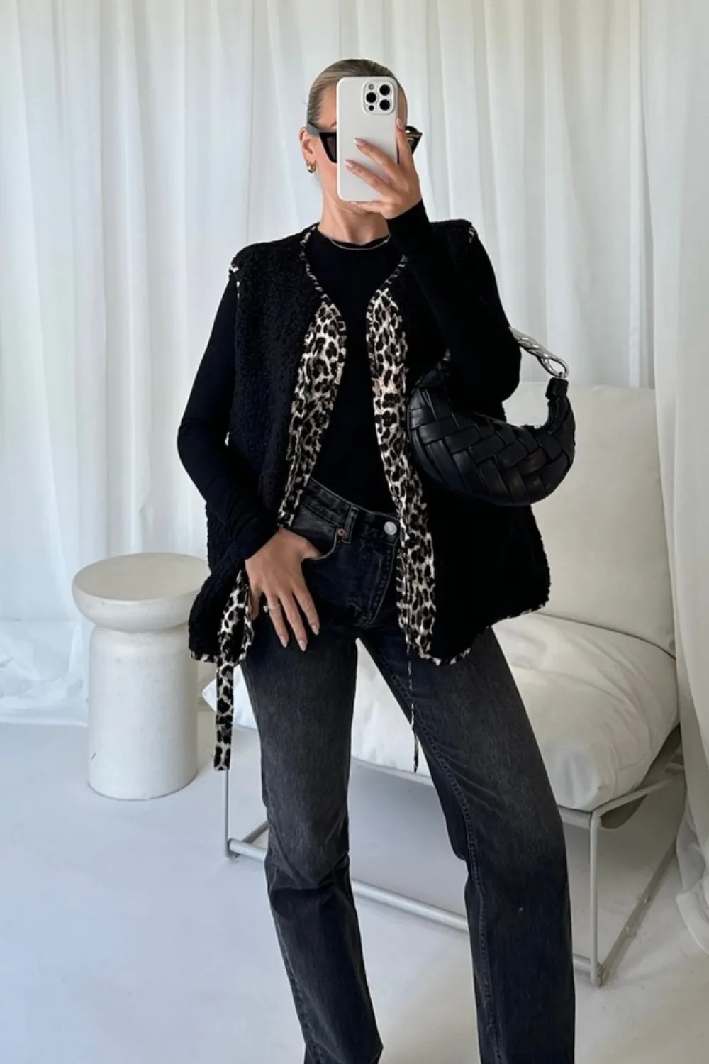 Hannah black teddy leopard gilet