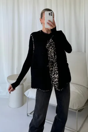 Hannah black teddy leopard gilet