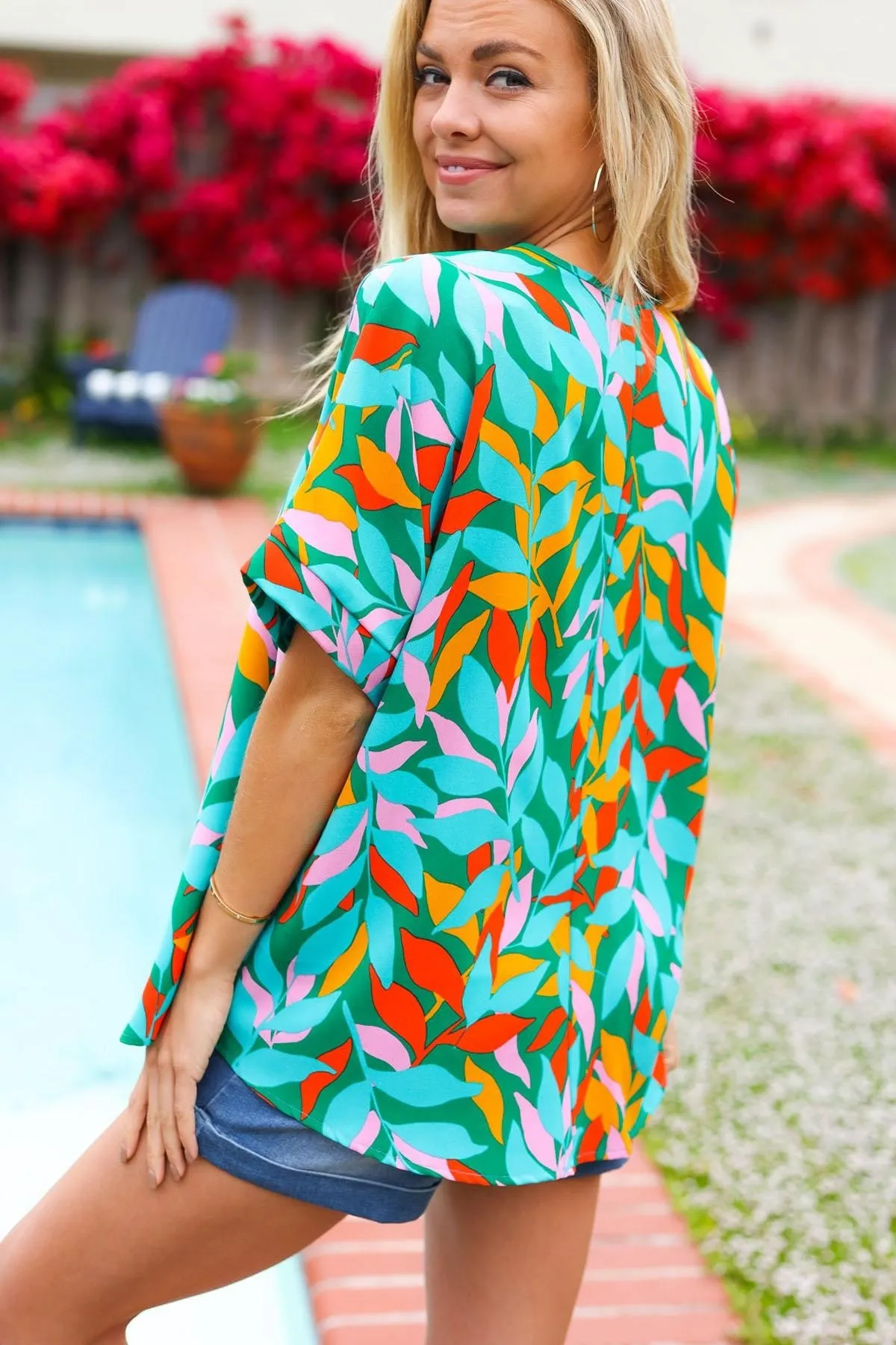 Haptics Lightweight Tropical Print Top in Green