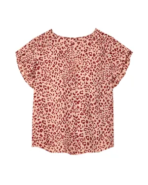 Helen Flutter Sleeve Blouse | Pink / Burgundy