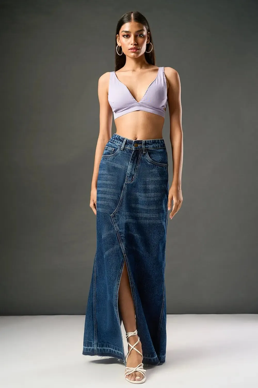 Indigo Wave Mid Slit Maxi Skirt