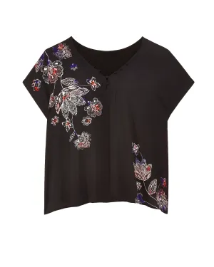 Kourtney Mixed Media Top | Black / Red