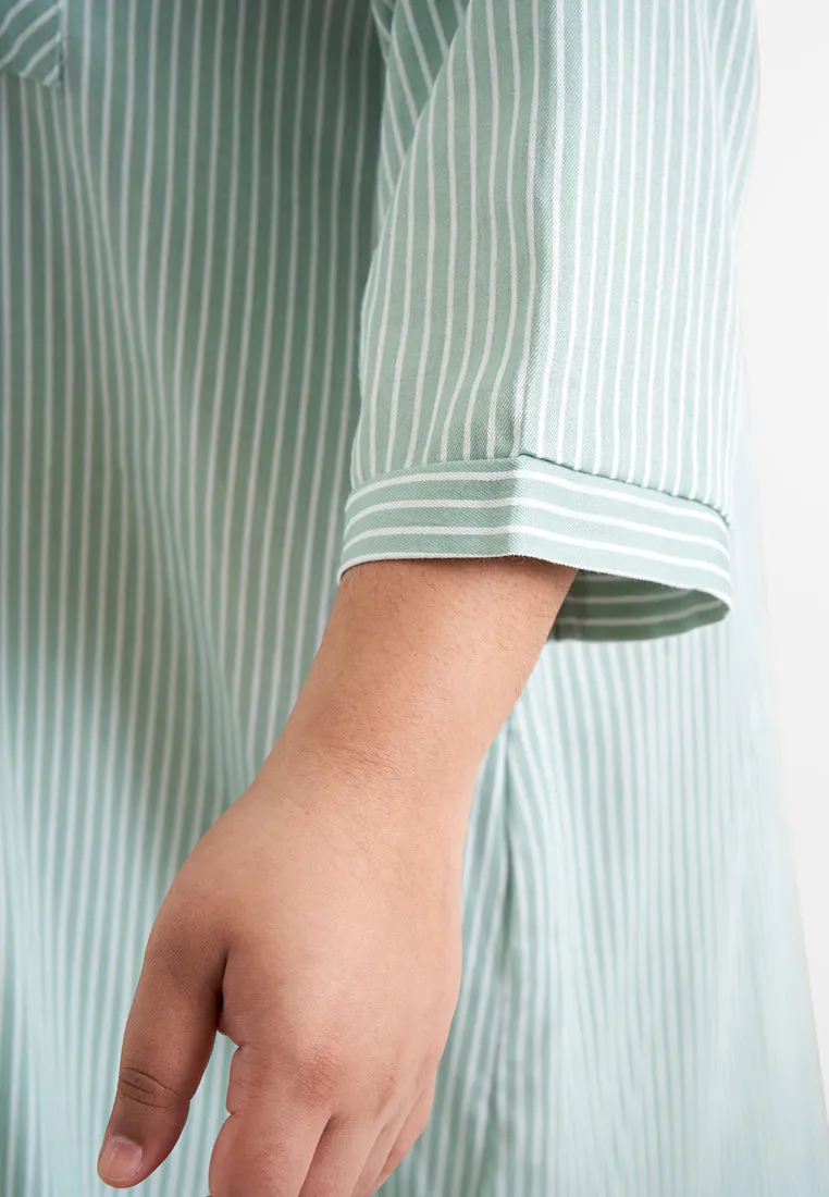 Leandra Stripes Long Shirt Dress - Green