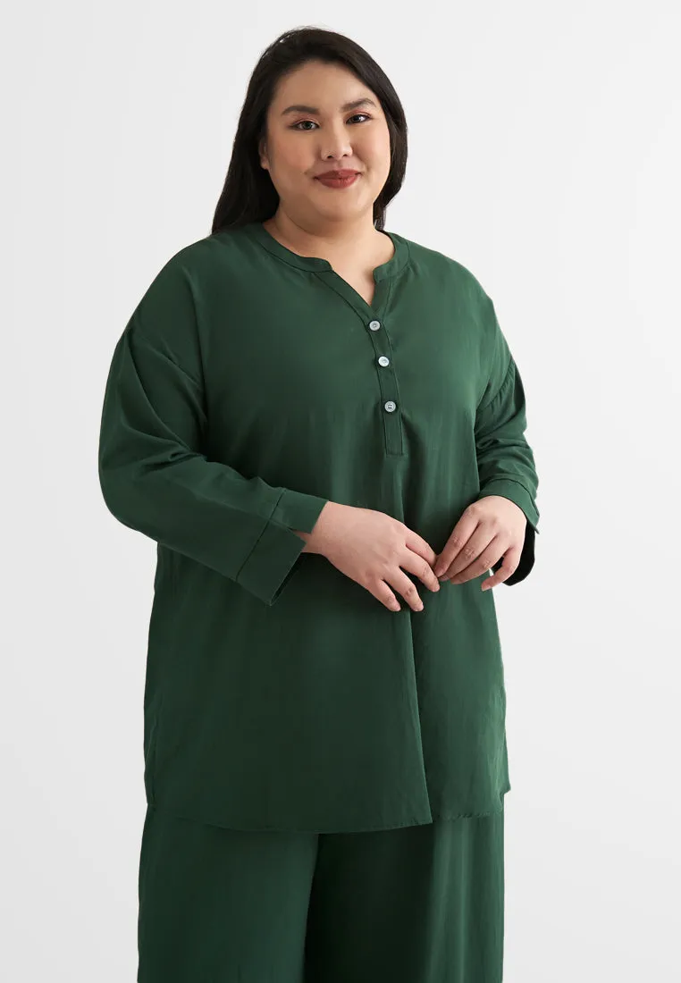 Leia Linen Half Button Stand Collar Blouse (POS Only)