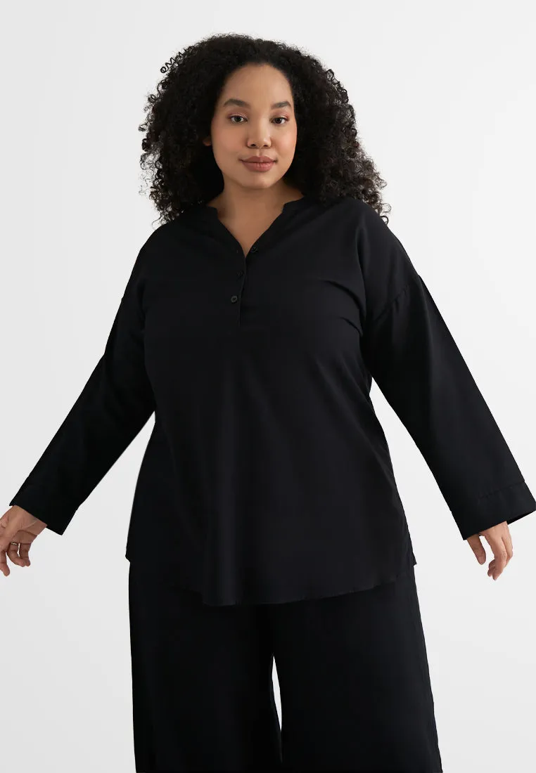 Leia Linen Half Button Stand Collar Blouse (POS Only)