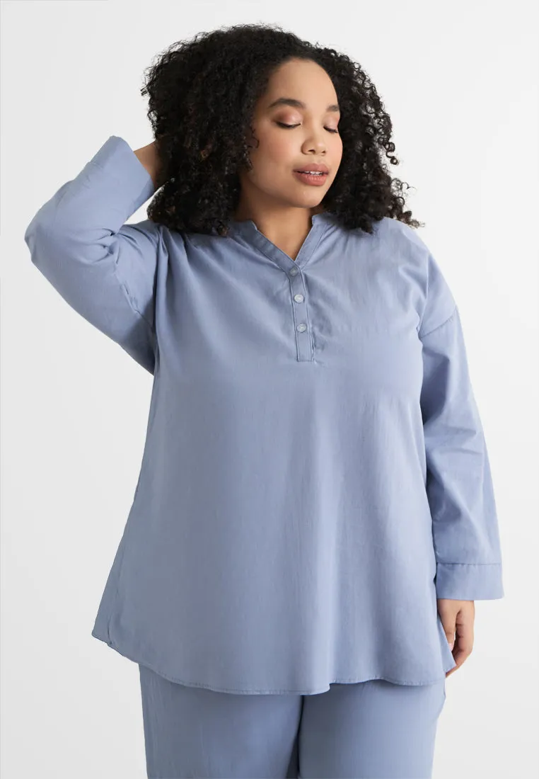 Leia Linen Half Button Stand Collar Blouse (POS Only)