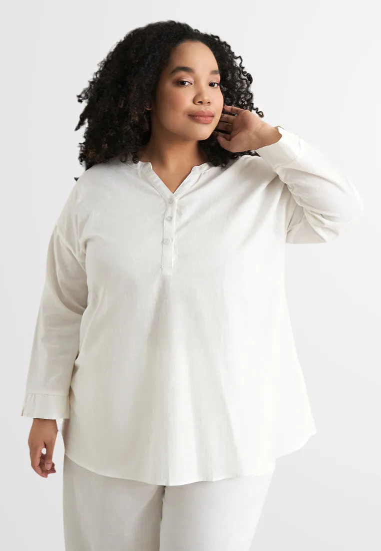 Leia Linen Half Button Stand Collar Blouse (POS Only)