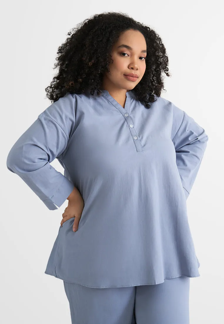 Leia Linen Half Button Stand Collar Blouse (POS Only)