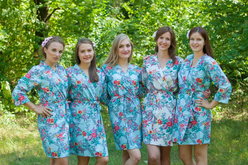 Light Blue Cute Bows Pattern Bridesmaids Robes