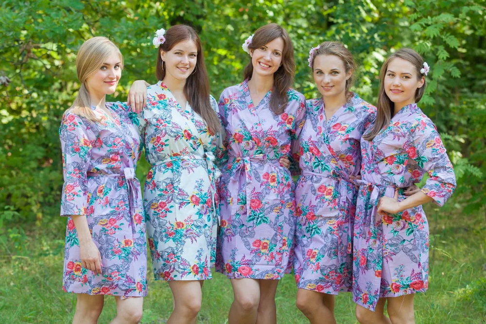 Lilac Cute Bows Pattern Bridesmaids Robes