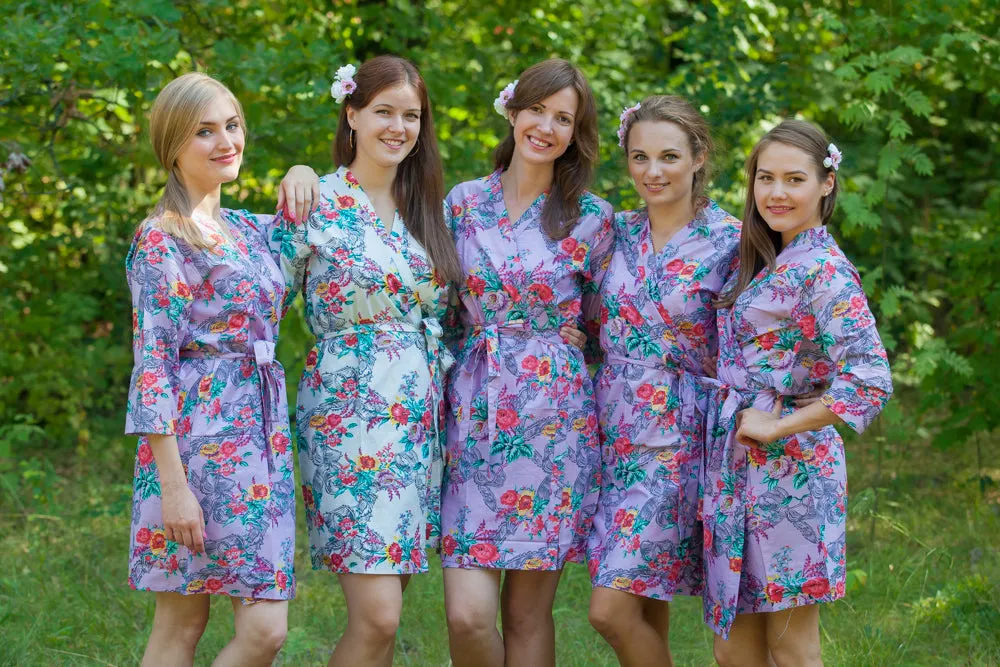 Lilac Cute Bows Pattern Bridesmaids Robes