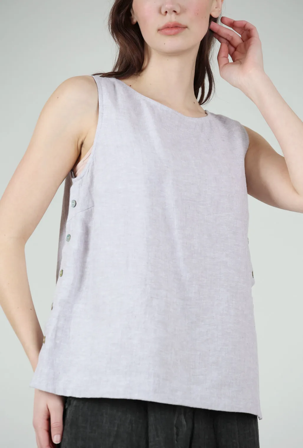 Linen Side-Button Tank, Gull