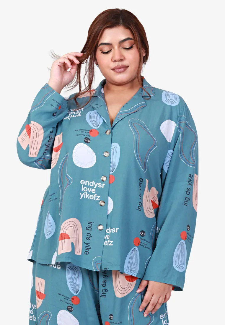 Loana Cotton Rayon Sleepwear Long Sleeves Set - Sea Green