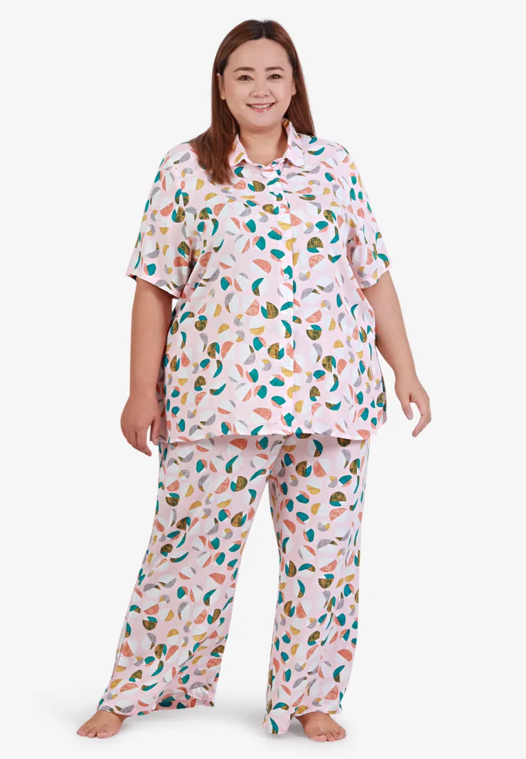 Londi Cotton Rayon Sleepwear Long Pajama Shirt Set - Light Pink