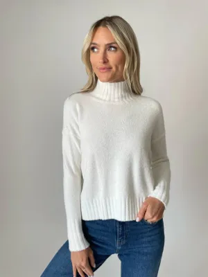 Long Sleeve Turtle Neck Sweater Top | White, Brown