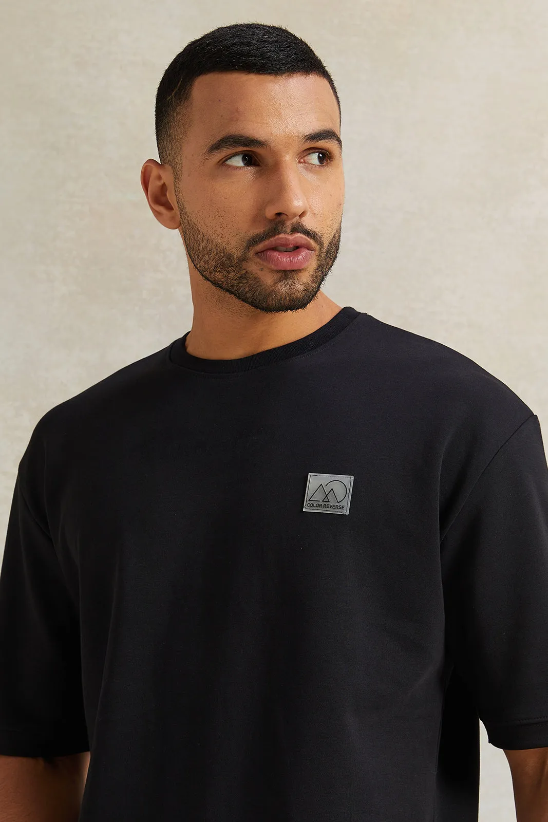 Men Black Pleated Interlock Lounge T-Shirt