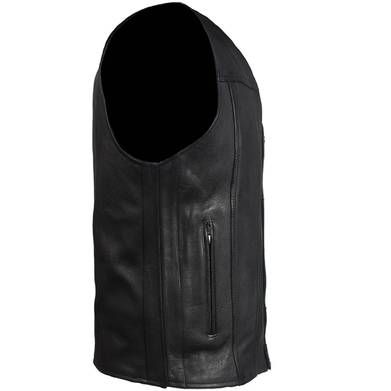 Mens Classic Leather Motorcycle Club Vest With Gun Pockets Solid Back