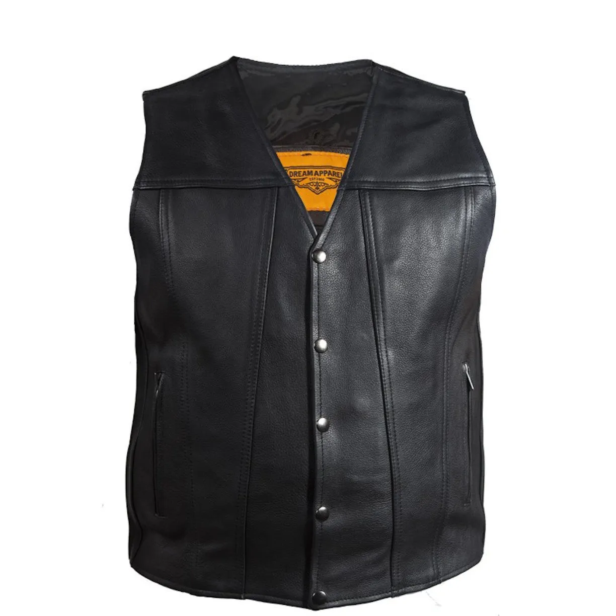 Mens Classic Leather Motorcycle Club Vest With Gun Pockets Solid Back