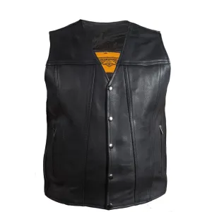 Mens Classic Naked Leather Motorcycle Club Vest With Gun Pockets