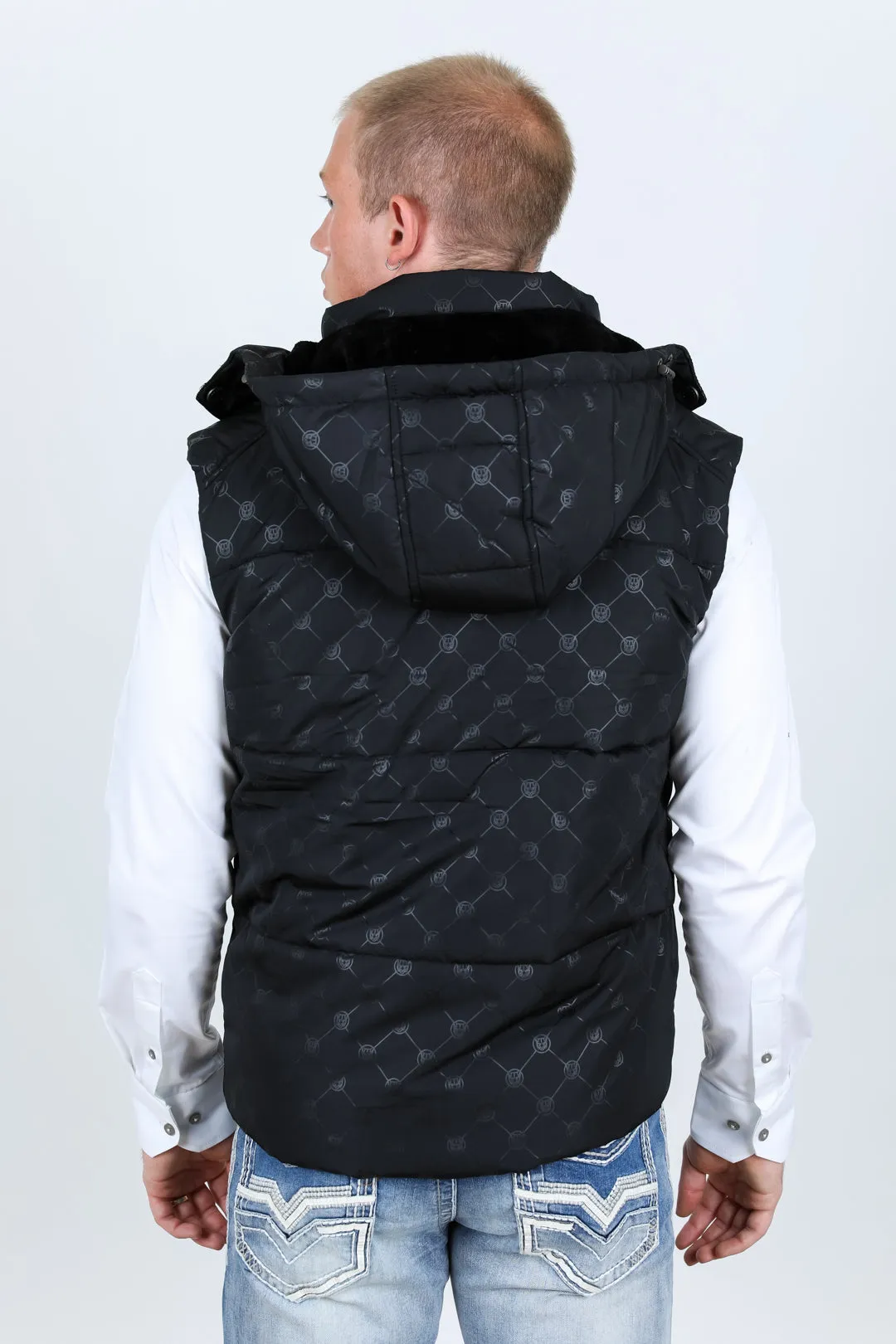 Men's Fur Lined Quilted Monogram Vest - Black