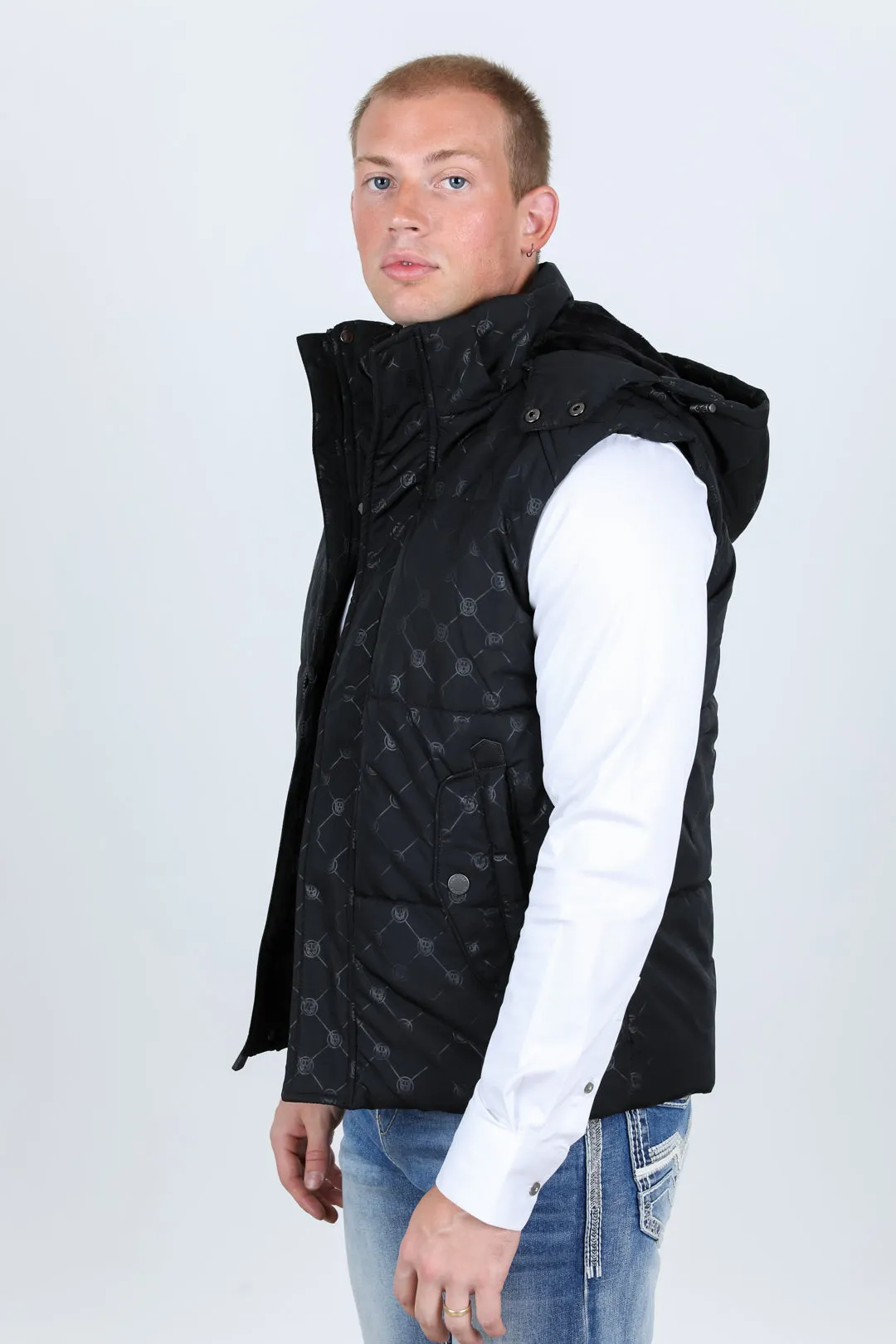 Men's Fur Lined Quilted Monogram Vest - Black