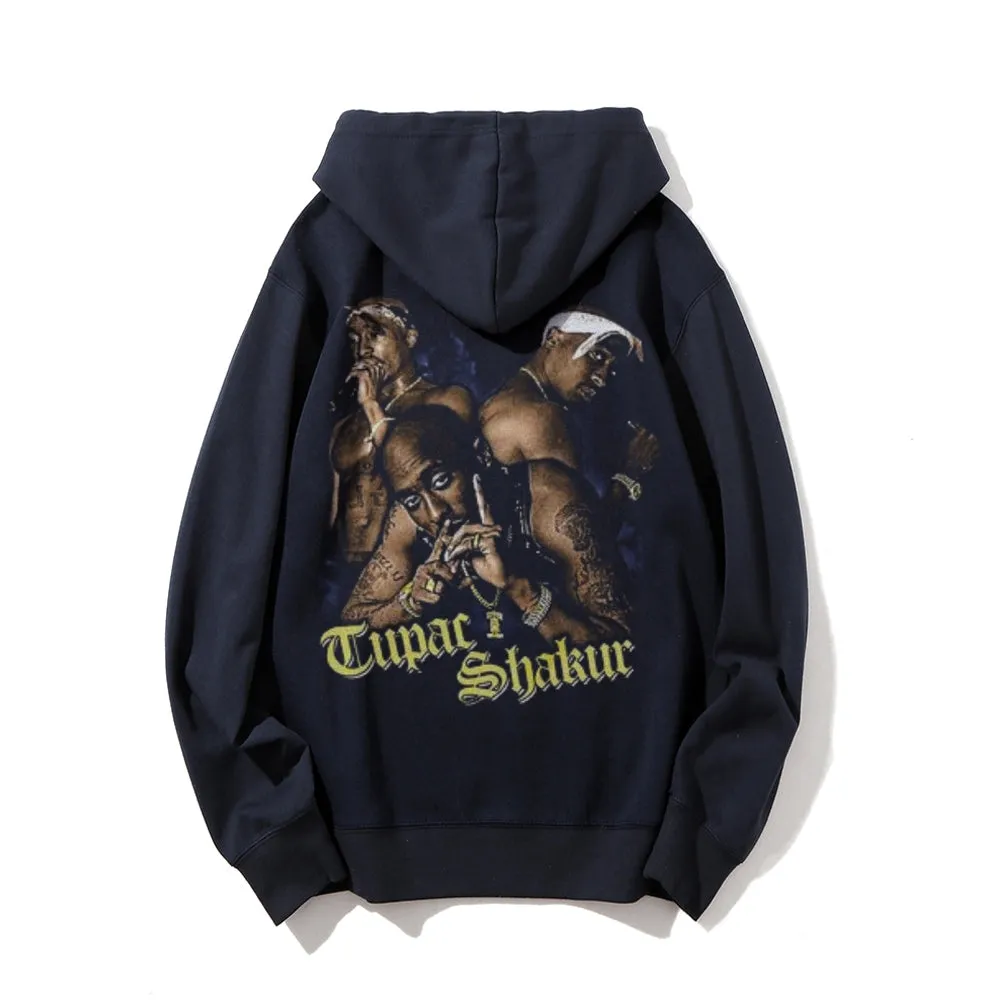 Mens intage The Love Tupac Darkness Style Print Graphic Pullover With Kangaroo Pocket Hoodies