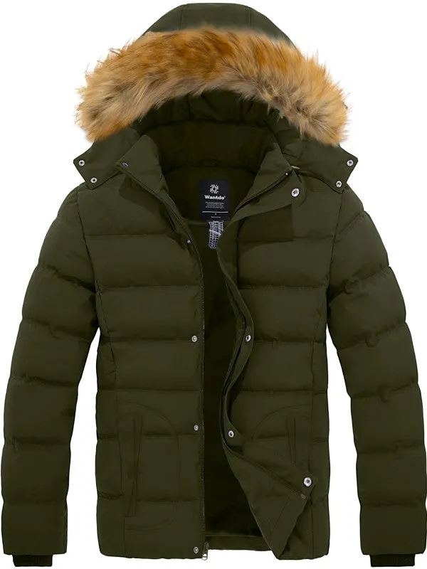 Men's Winter Puffer Coat Warm Faux Fur Hooded Jacket Valley II