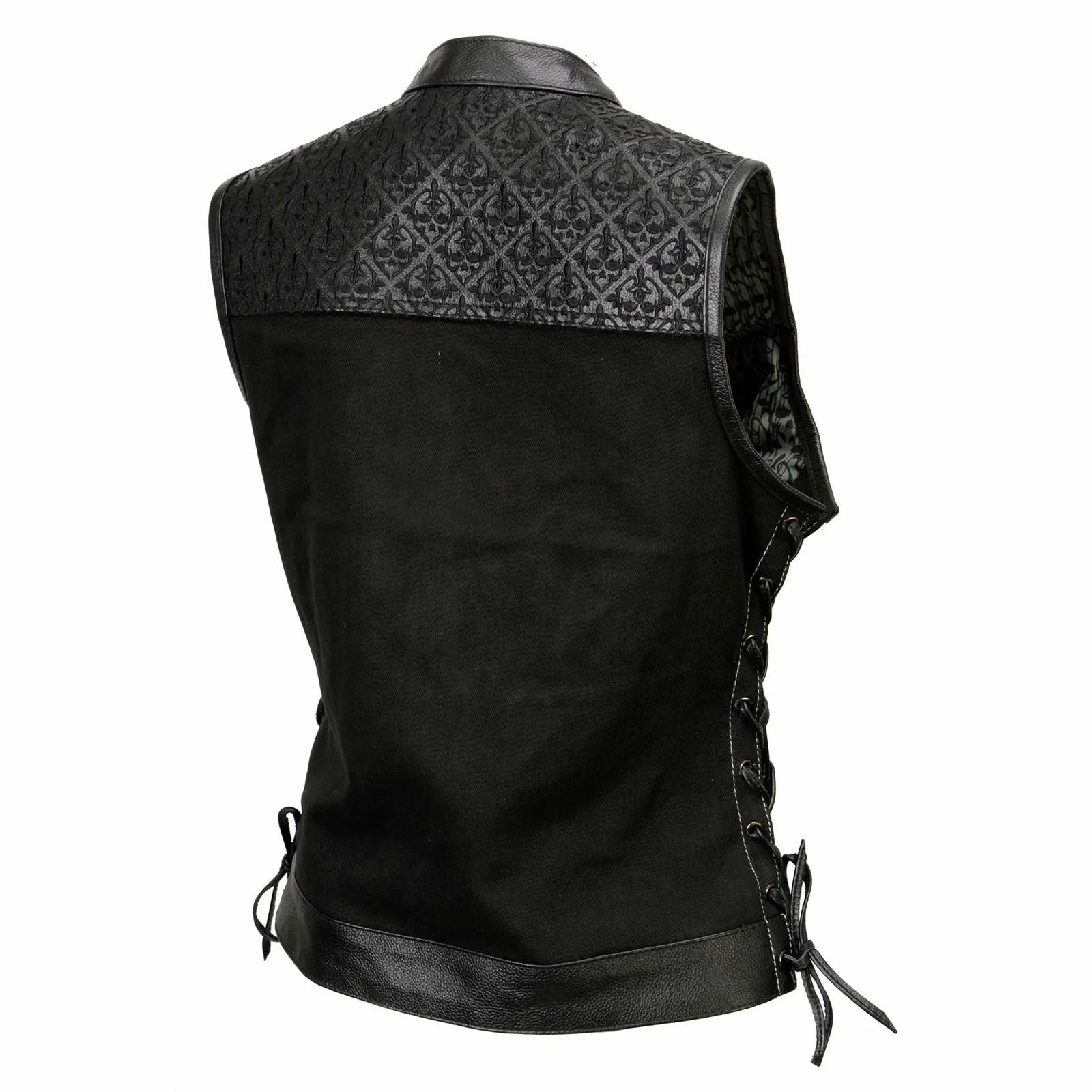 Milwaukee Leather MDL4052 Women's 'Skelly' Black Motorcycle Denim Vest w/ Skull Embroidery