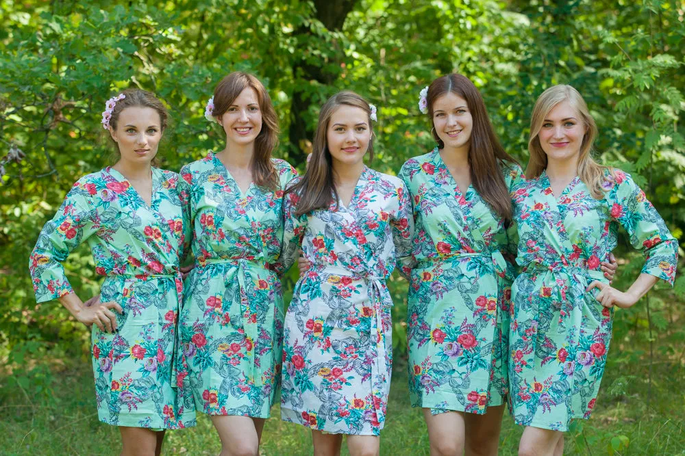 Mint Cute Bows Pattern Bridesmaids Robes