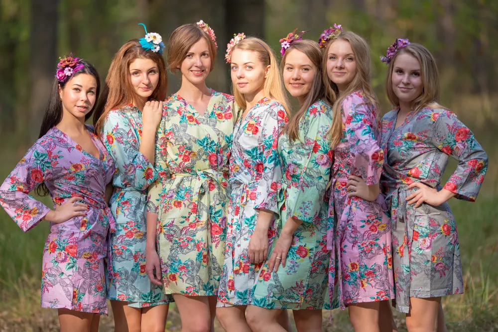 Mint Cute Bows Pattern Bridesmaids Robes