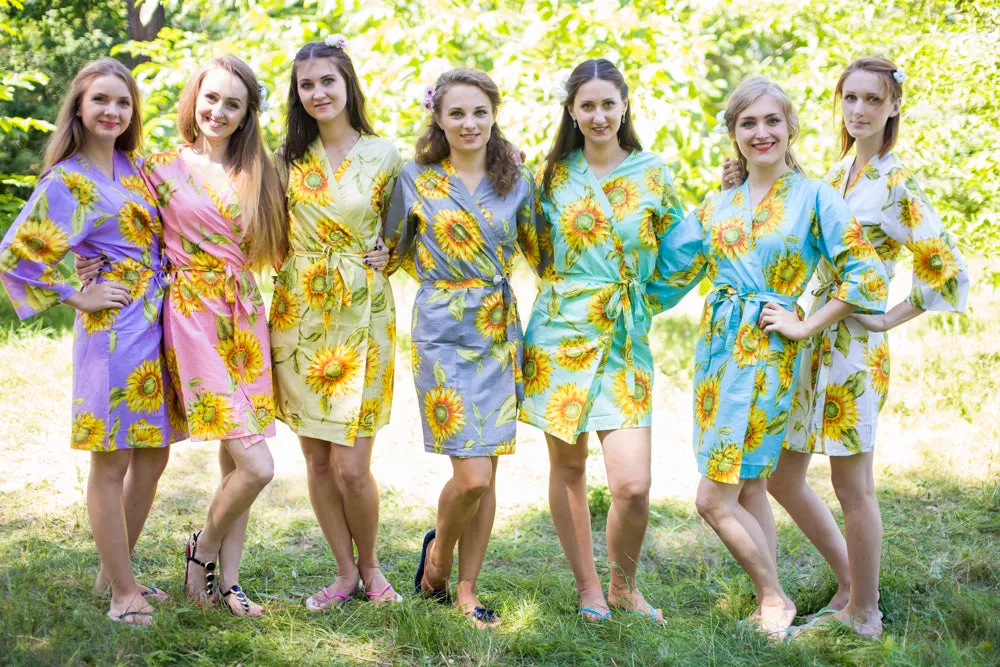 Mismatched Sunflower Sweet Patterned Bridesmaids Robes in Soft Tones