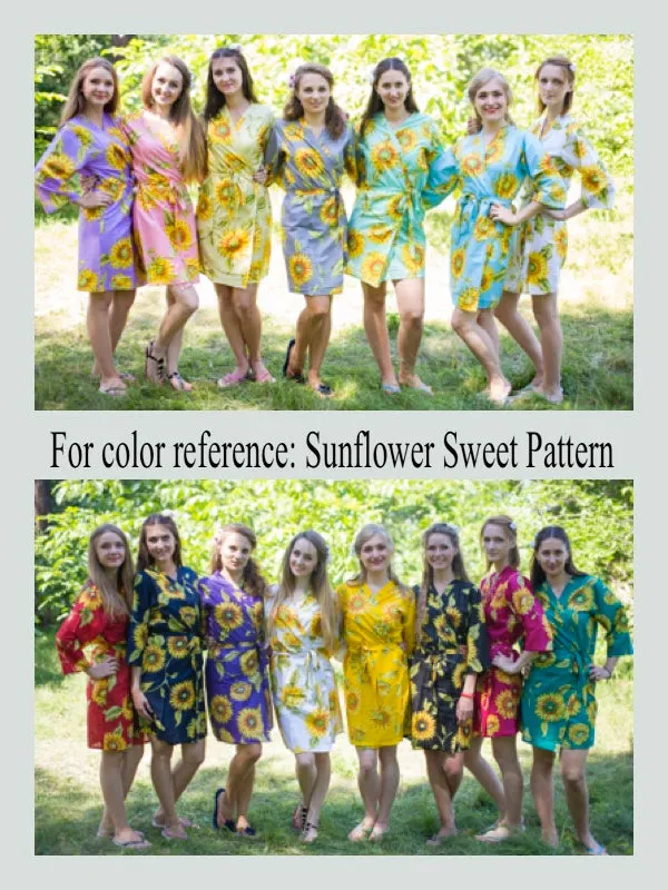 Mismatched Sunflower Sweet Patterned Bridesmaids Robes in Soft Tones