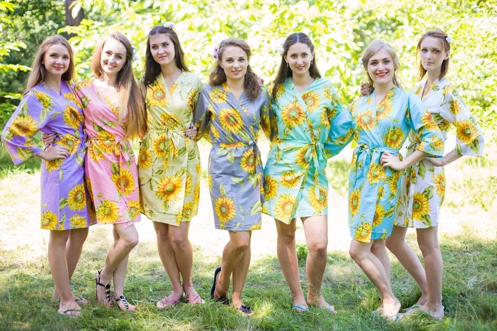 Mismatched Sunflower Sweet Patterned Bridesmaids Robes in Soft Tones