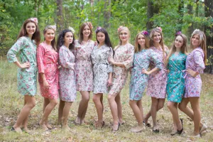 Mismatched Vintage Chic Floral Patterned Bridesmaids Robes in Soft Tones