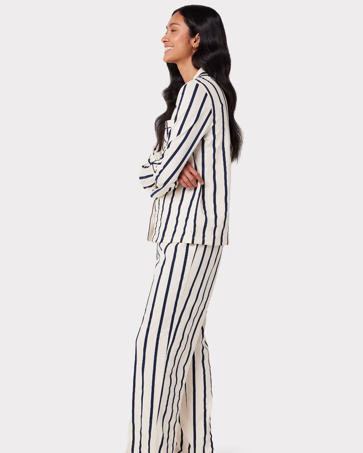 Organic Cotton Stripe Long Pyjama Set - Navy