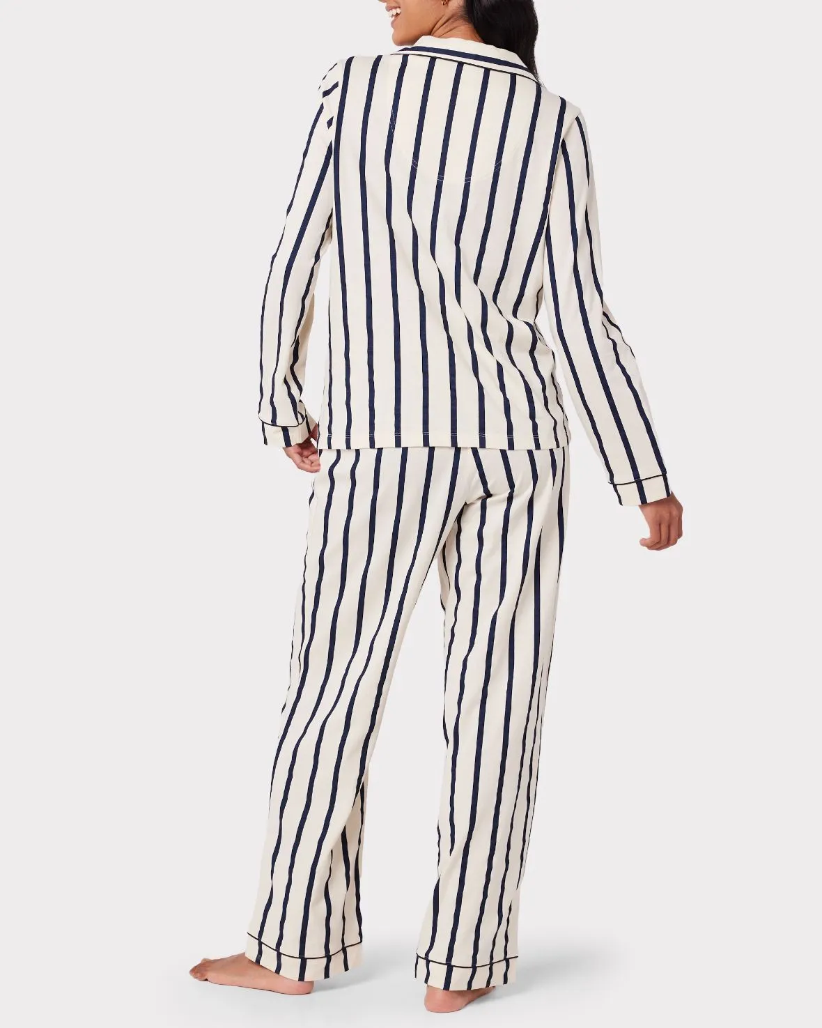 Organic Cotton Stripe Long Pyjama Set - Navy