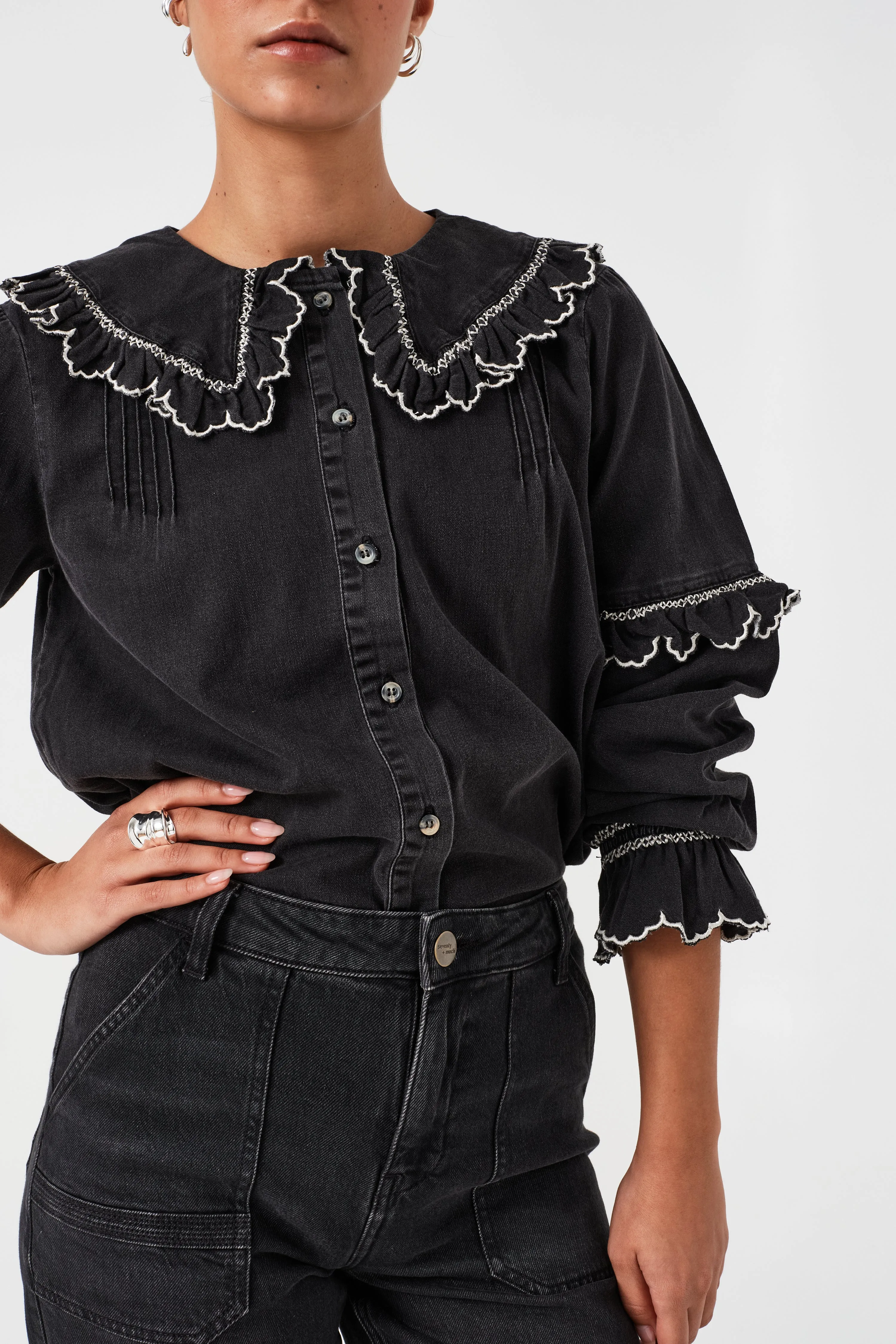 Phoebe Blouse in Black Denim