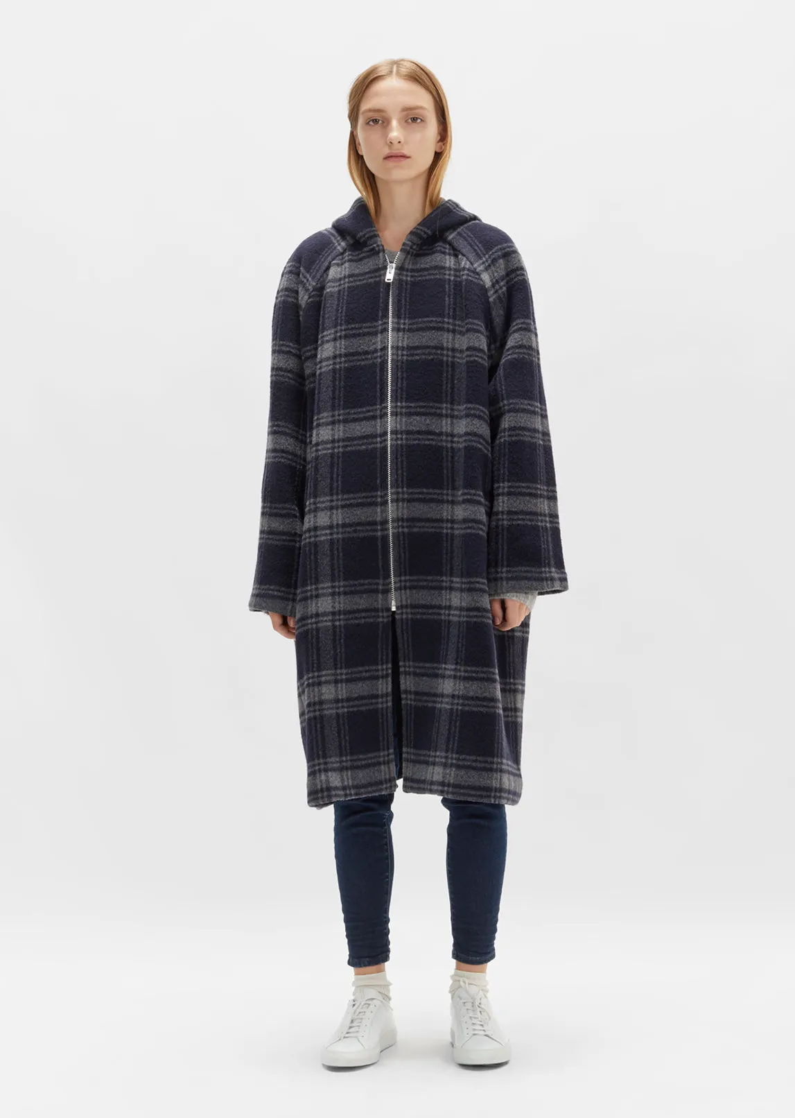 Plaid Hooded Wool Coat