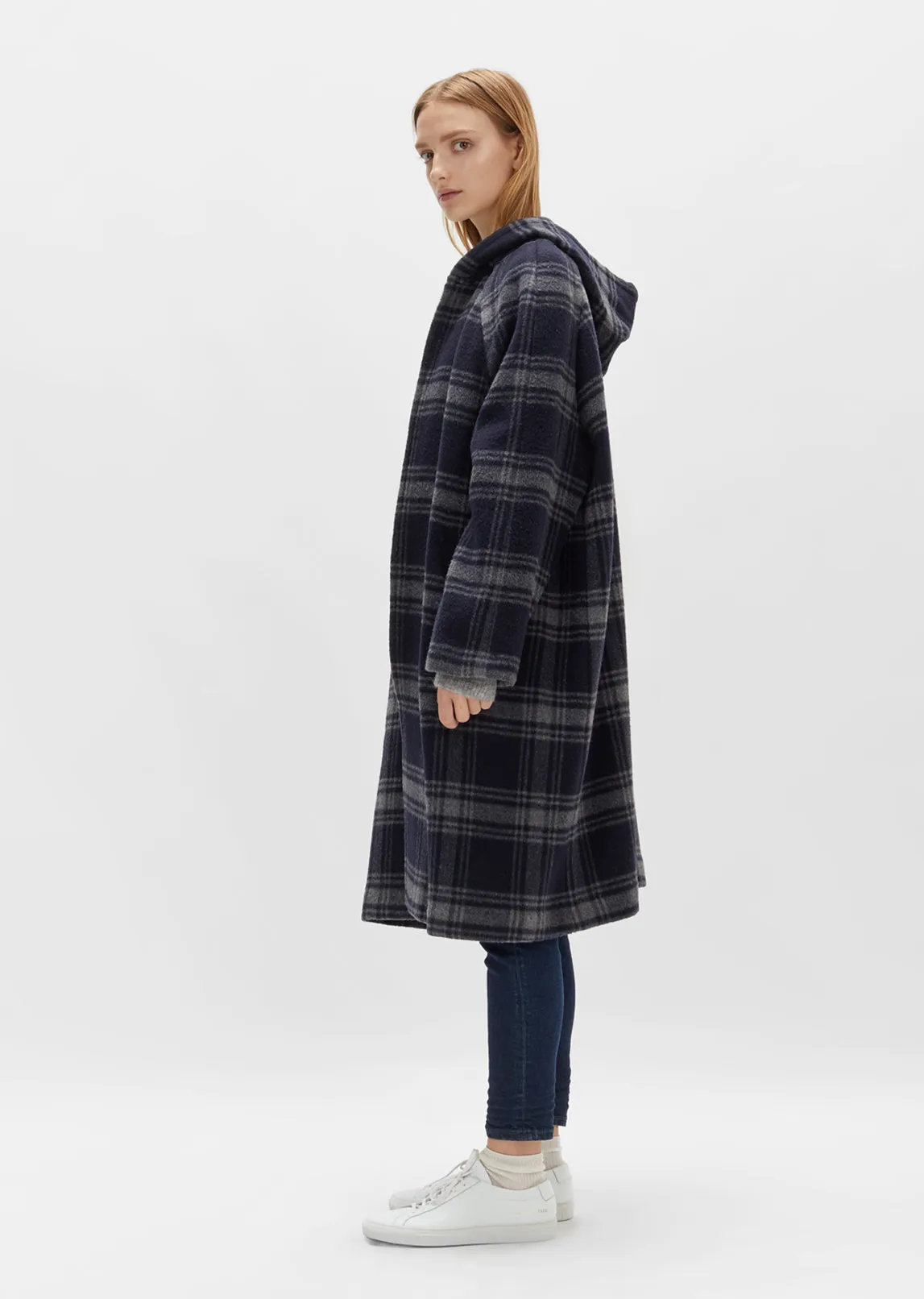 Plaid Hooded Wool Coat