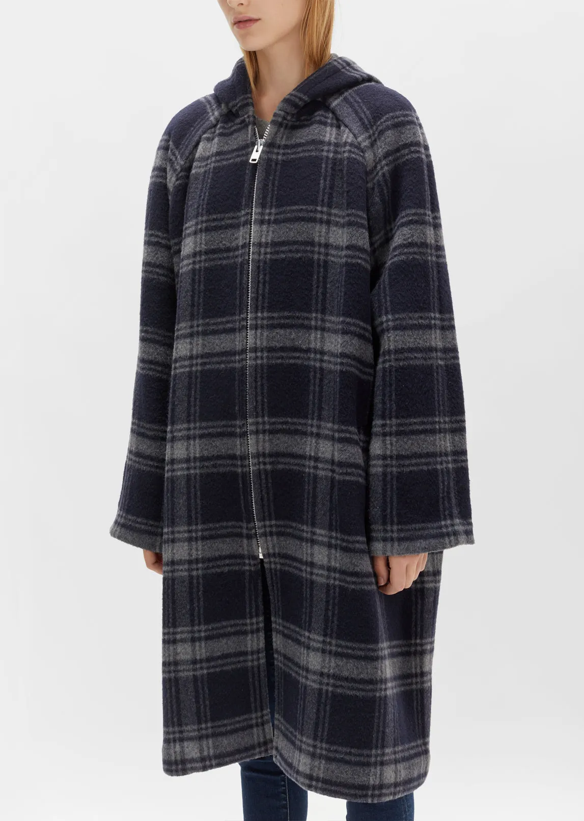 Plaid Hooded Wool Coat